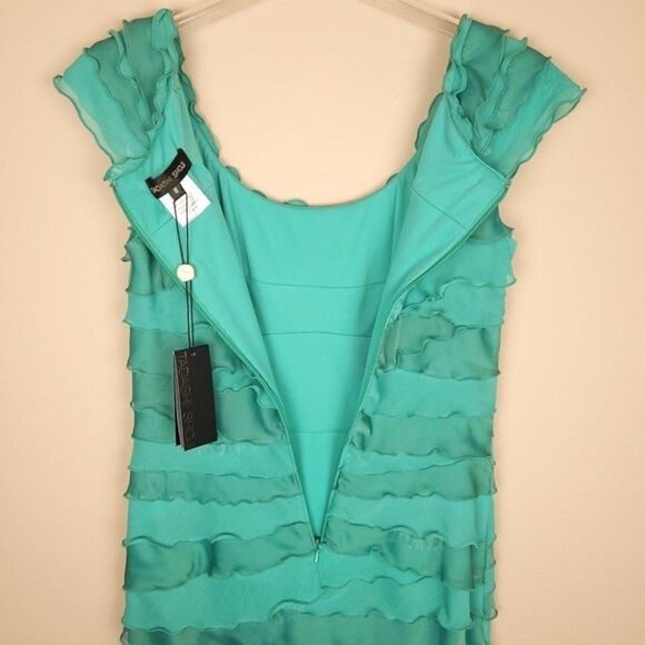 Tadashi Shoji NEW Seafoam Ruffle Cocktail Dress Short Sleeve Green Size 8 - Picture 9 of 12